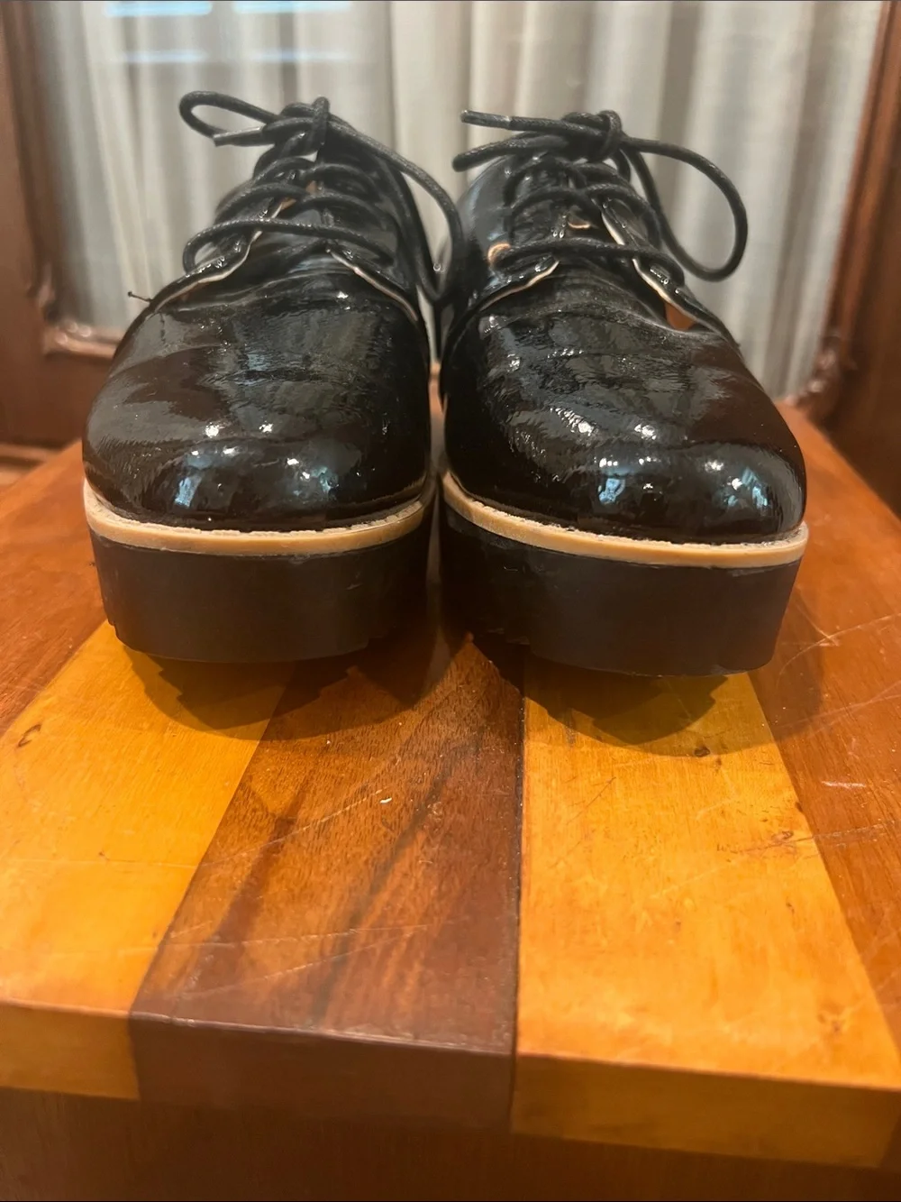 Black Patent Lace-Up Loafers 6.5